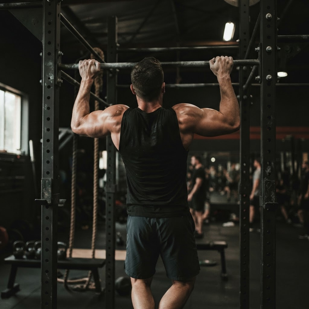 Athlet macht einen Klimmzug im Gym